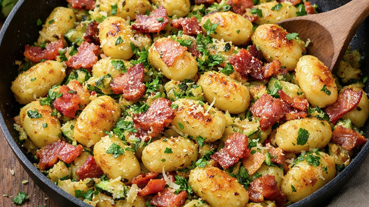 Bramborové gnocchi s cuketou a slaninou