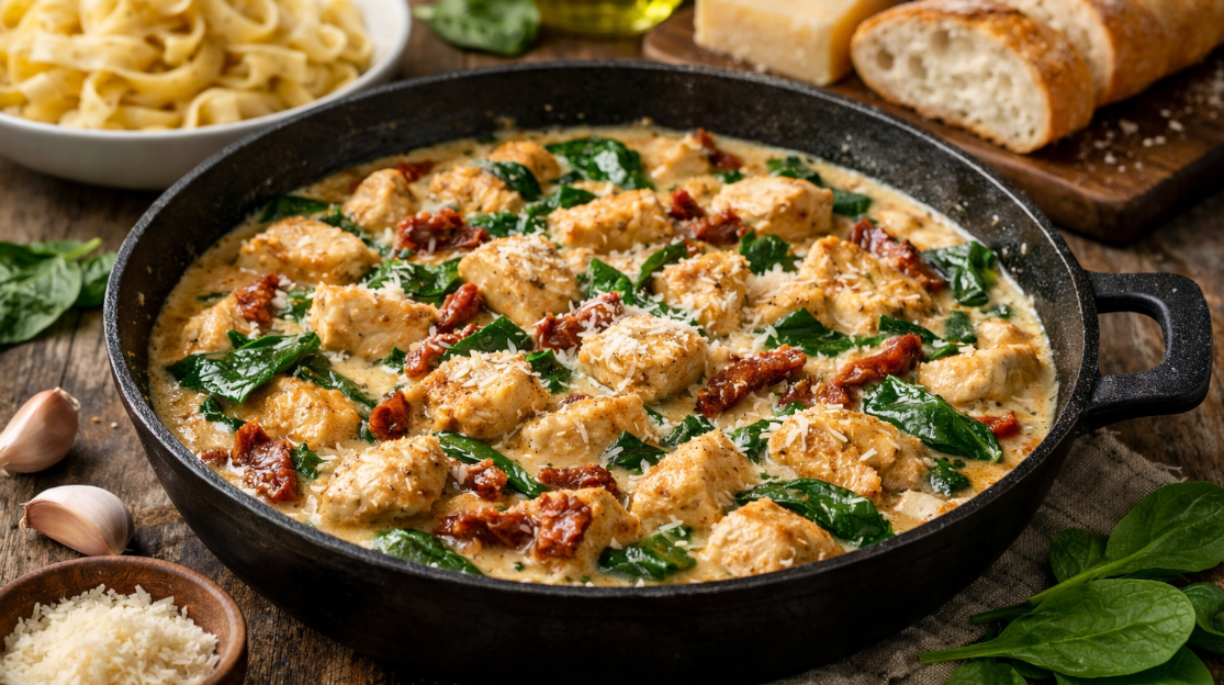 Krémové kuřecí se špenátem a sušenými rajčaty