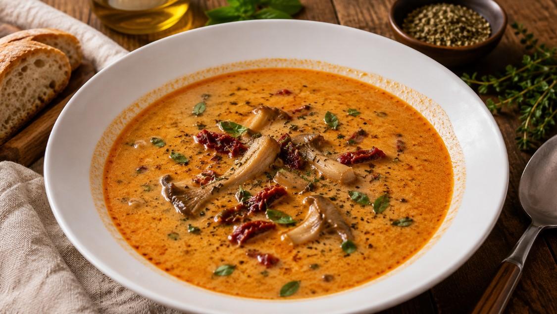 Voňavá krémová polévka s hlívou ústřičnou. Jednoduchý recept inspirovaný Toskánskem